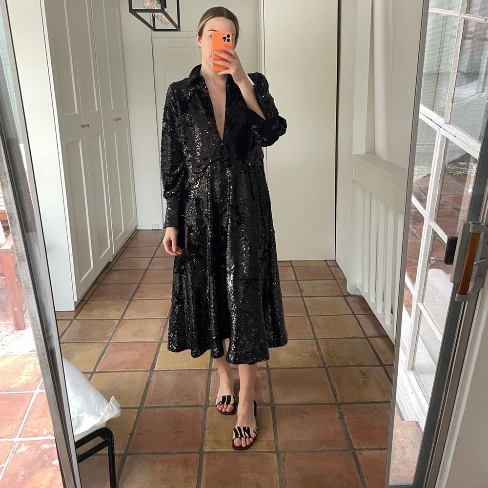 NWT Black Ganni Senora Sequin Dress | DK 40 (US 8)